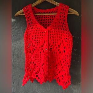 Vintage crocheted red vest